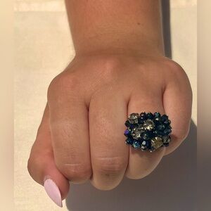 Black and Silver Beaded Cluster Ring
